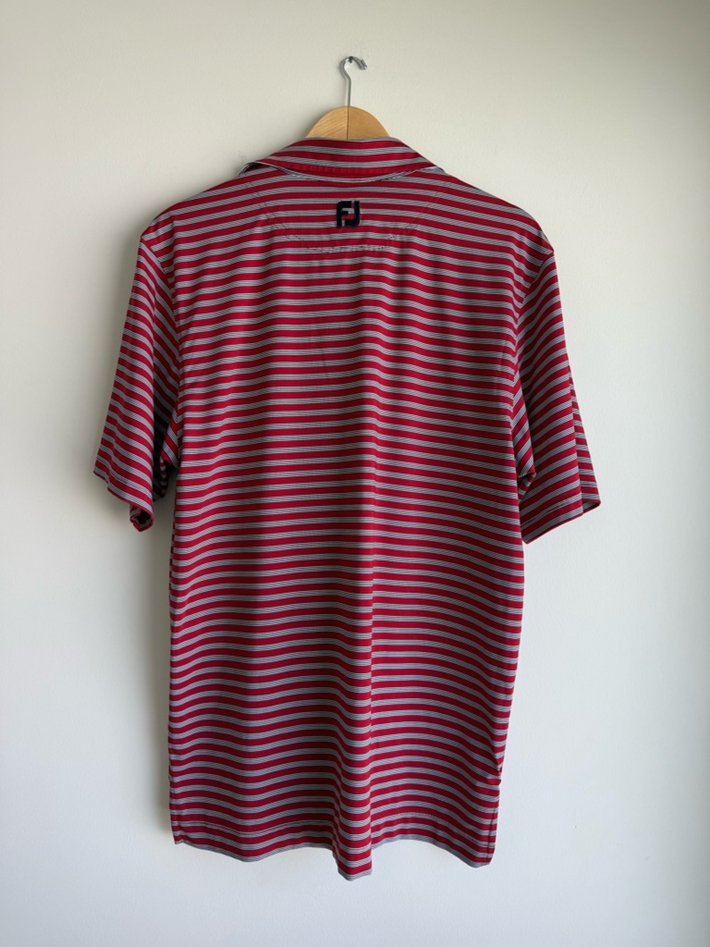 FootJoy Red Striped Golf Polo Shirt Medium Performance Stretch - Picture 3 of 7